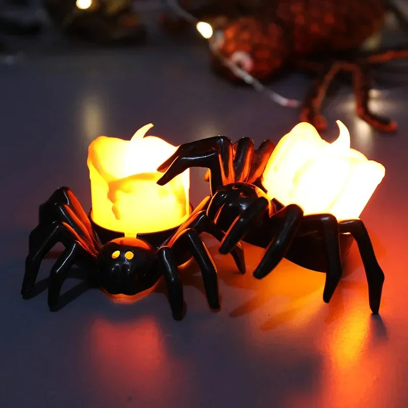 3/12/24Pcs Halloween Spider Night Light LED Horror Spider Light Spider Back Eye-Popping Candle Lamp Party Decoration Props