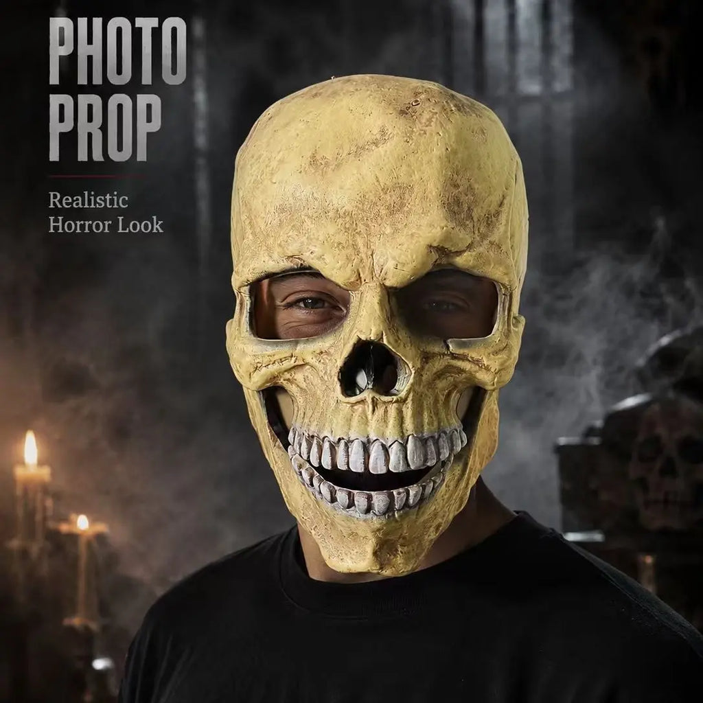 Yellow Skull Latex Mask - Spooky, Comfortable Halloween Party Cosplay DIY Prop for Clothes & Face Covering Accessories, Cosplay Prop, Christmas, Natural Latex, Elastic Fit, Single Mask, Spooky Look
