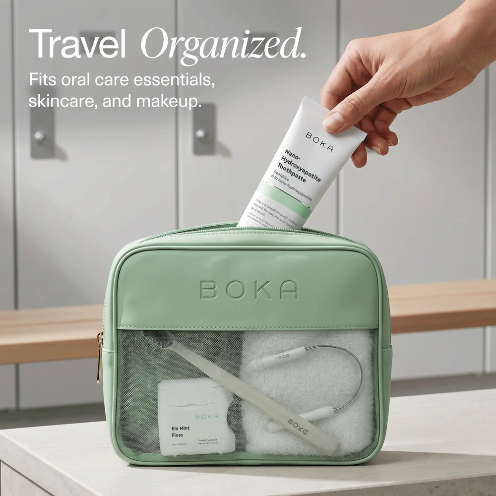 NEW Boka Toiletry Kit Limited Edition Tiktok Shop Exclusive | the 2026 Wellness Reset Oral Care Kit: Ela Mint N-Ha Toothpaste, Charcoal Toothbrush, Stainless Tongue Scraper, Floss, Fluoride-Free, Sls-Free, Paraben-Free