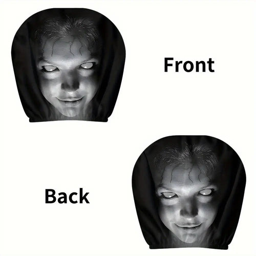 2-Pack Creepy Horror Ghost Face Car Headrest Covers, Slip-On Stretch Fabric Automotive Decoration for Spooky Pranks & Halloween Decorations, Car Decorations, Vehicle Decoration Campingessentials