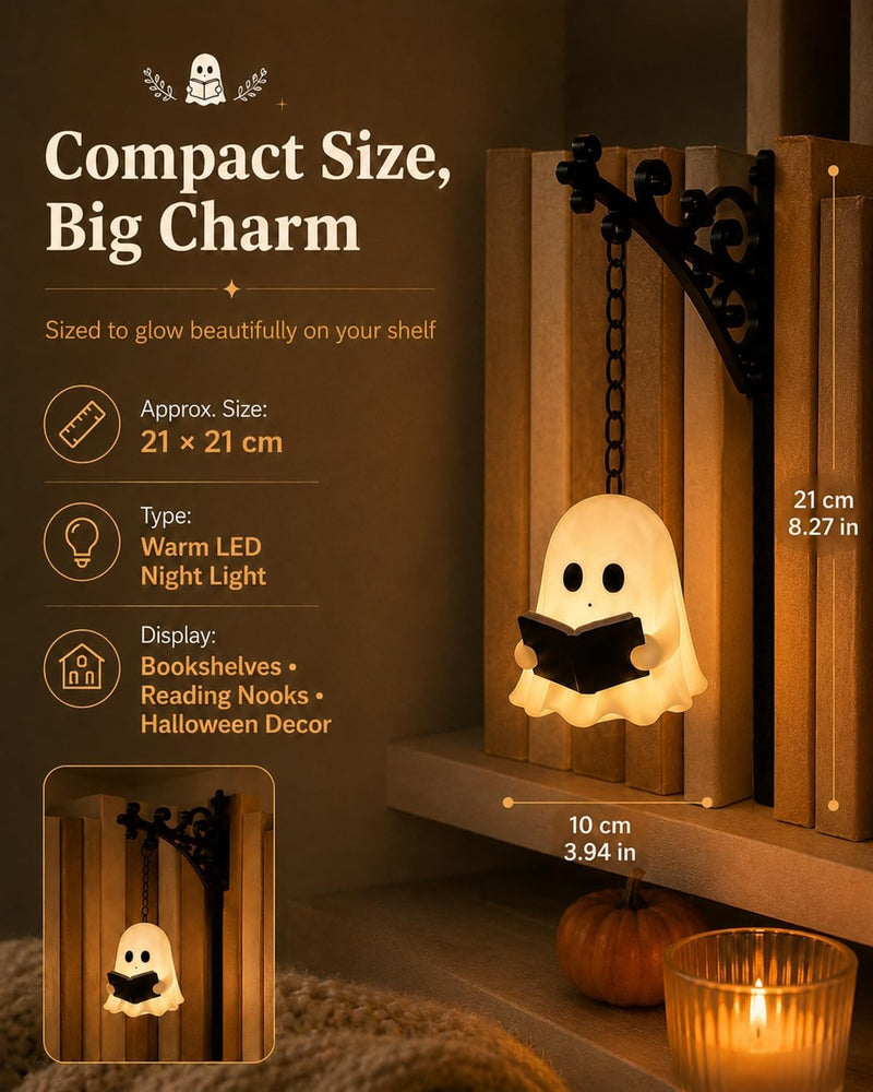 Ghost Bookshelf Lantern, Cute Ghost Reading Book Lamp, Ghosts Reading Statue Halloween Decor Lamp, for Bookshelves, Browsing Nooks, Halloween Displays, Gentle Warm LED Night Light