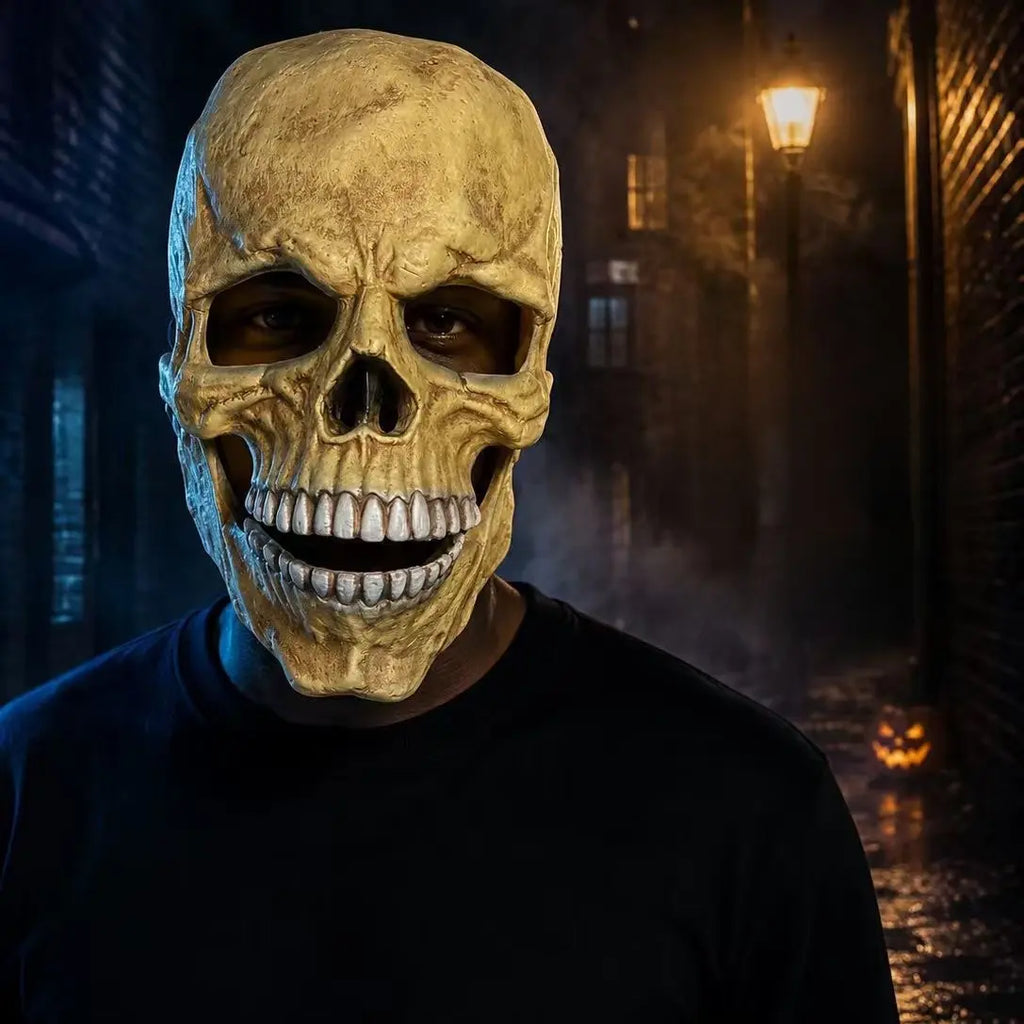 Yellow Skull Latex Mask - Spooky, Comfortable Halloween Party Cosplay DIY Prop for Clothes & Face Covering Accessories, Cosplay Prop, Christmas, Natural Latex, Elastic Fit, Single Mask, Spooky Look
