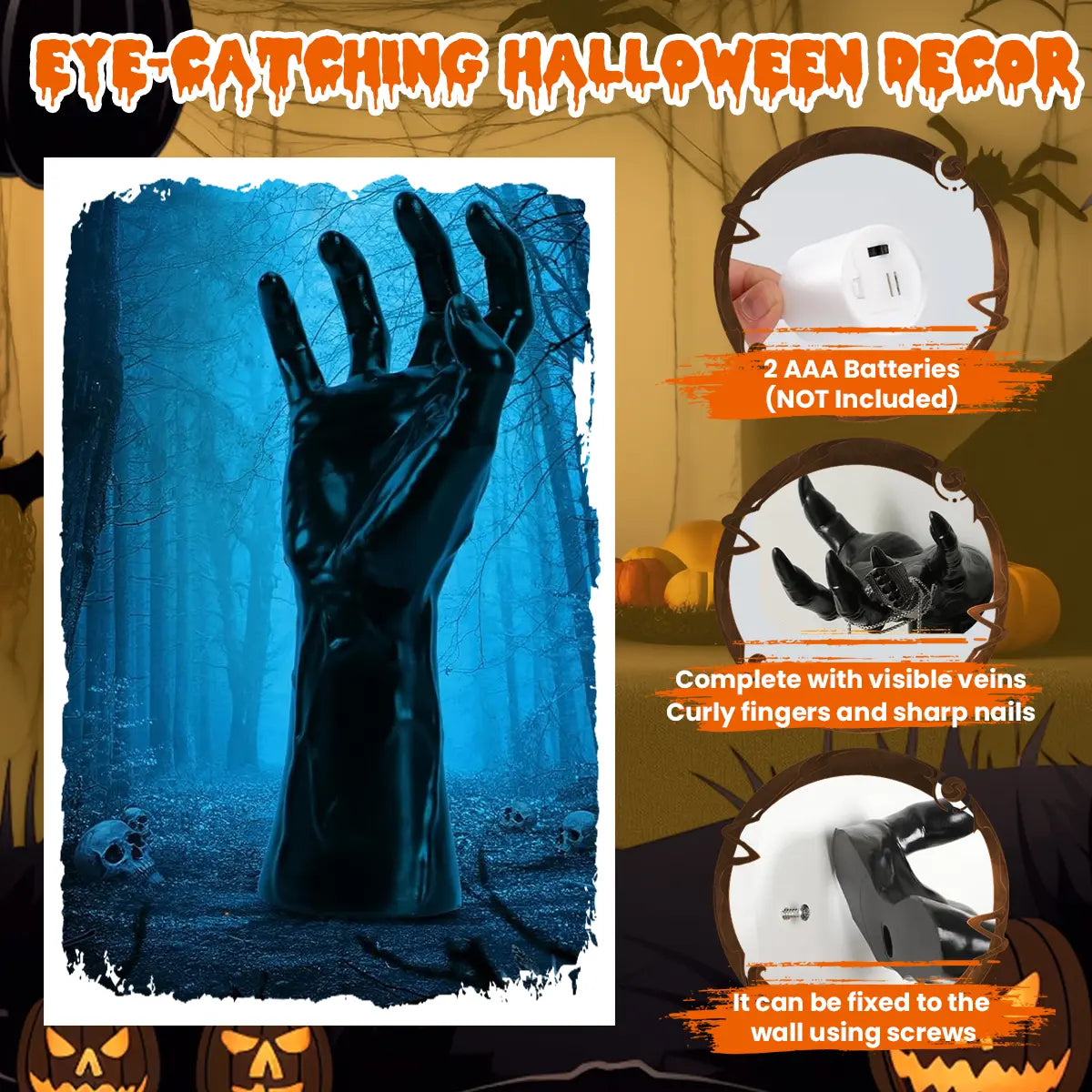 Halloween Decorations Set of 3 Wall Mounted Creepy Reaching Hands with LED Lighted Candles Life-Sized Horror Hands for Wall Decorations Scary Halloween Ornaments Spooky Set Realistic Design Safe Durable Materials Multifunctional Gothic Pack