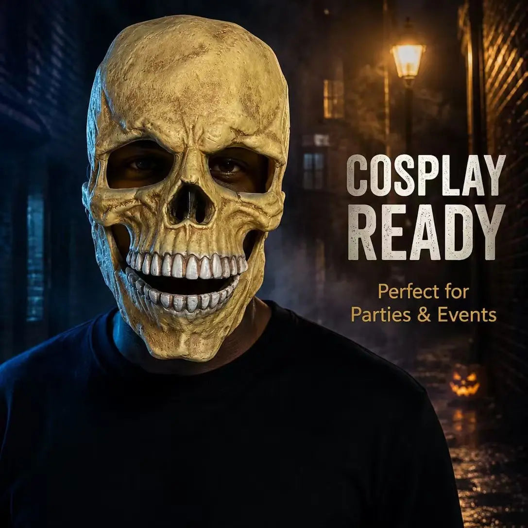 Yellow Skull Latex Mask - Spooky, Comfortable Halloween Party Cosplay DIY Prop for Clothes & Face Covering Accessories, Cosplay Prop, Christmas, Natural Latex, Elastic Fit, Single Mask, Spooky Look