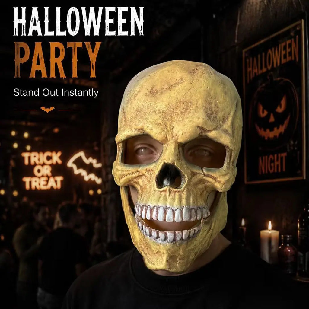 Yellow Skull Latex Mask - Spooky, Comfortable Halloween Party Cosplay DIY Prop for Clothes & Face Covering Accessories, Cosplay Prop, Christmas, Natural Latex, Elastic Fit, Single Mask, Spooky Look