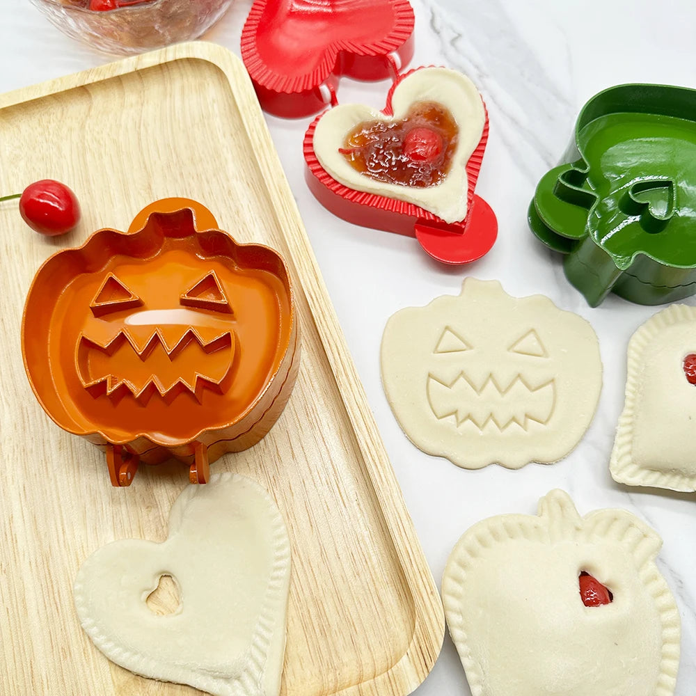 Fall Hand Pie Molds Set Mini Dough Press Pie Mould Tools Christmas Halloween Pumpkins Baking Apples Pie Making Molds for Kitchen