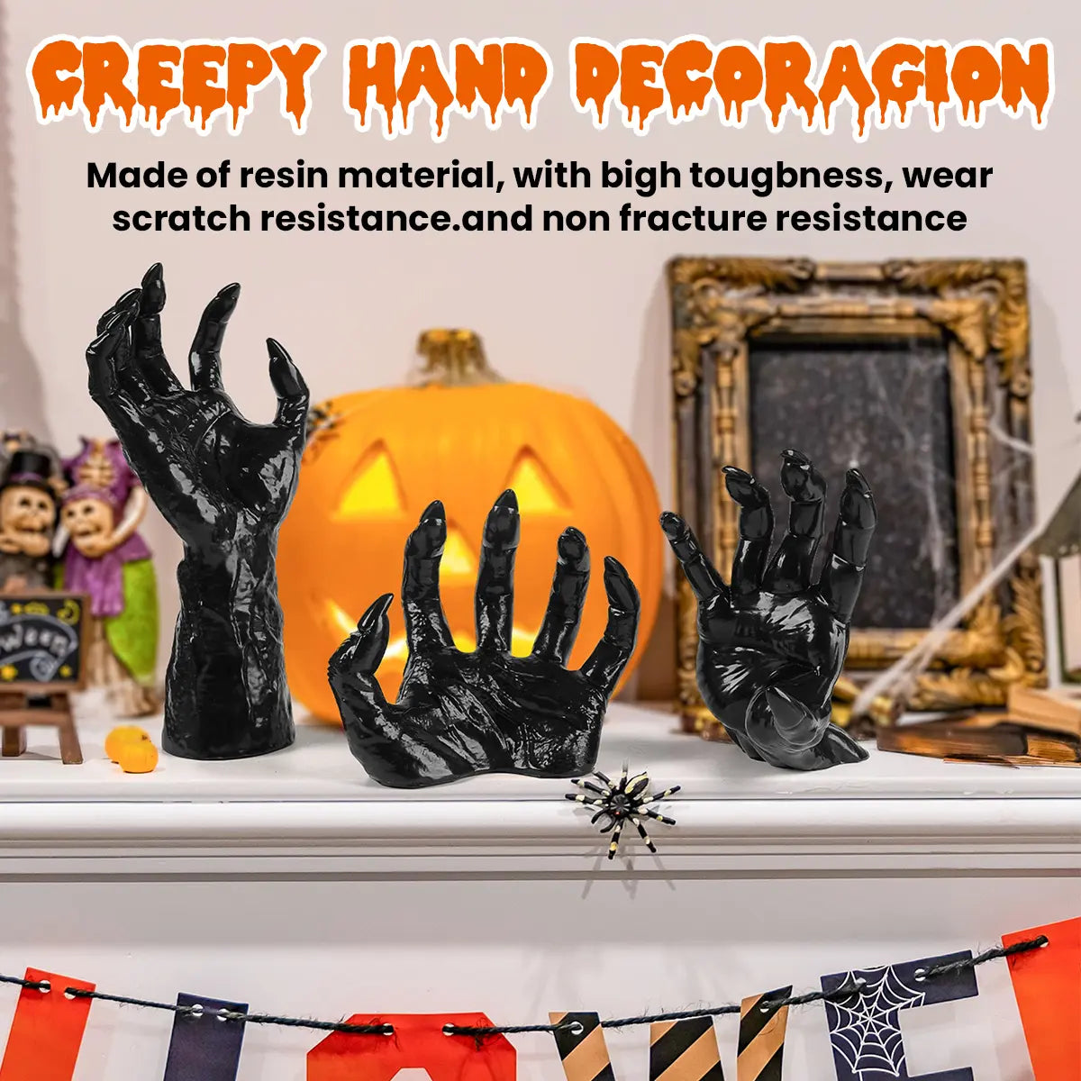 Halloween Decorations Set of 3 Wall Mounted Creepy Reaching Hands with LED Lighted Candles Life-Sized Horror Hands for Wall Decorations Scary Halloween Ornaments Spooky Set Realistic Design Safe Durable Materials Multifunctional Gothic Pack