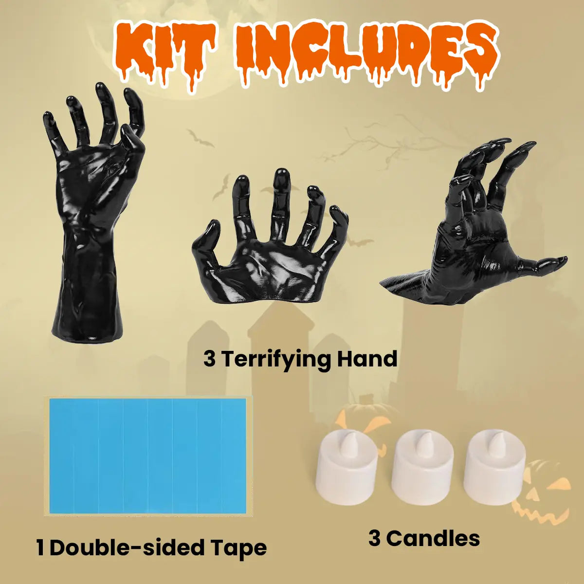 Halloween Decorations Set of 3 Wall Mounted Creepy Reaching Hands with LED Lighted Candles Life-Sized Horror Hands for Wall Decorations Scary Halloween Ornaments Spooky Set Realistic Design Safe Durable Materials Multifunctional Gothic Pack