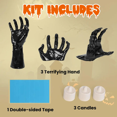 Halloween Decorations Set of 3 Wall Mounted Creepy Reaching Hands with LED Lighted Candles Life-Sized Horror Hands for Wall Decorations Scary Halloween Ornaments Spooky Set Realistic Design Safe Durable Materials Multifunctional Gothic Pack