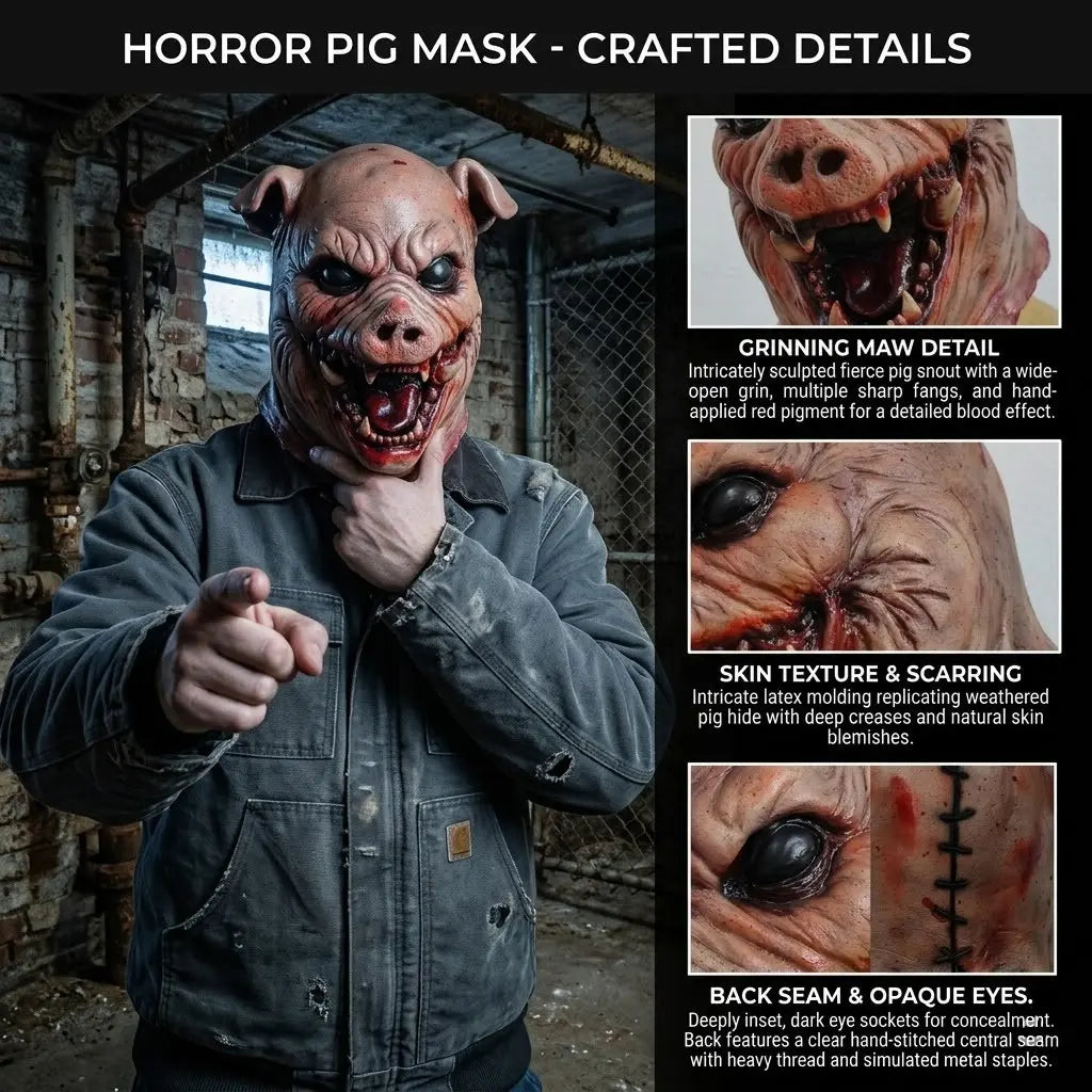 Horror Zombie Pig Latex Mask, Realistic Masks, Creepy Scary Realistic Bloody Mouth Design, Adult Halloween Cosplay, Haunted House Party Prop, Party Supplies, 1 Piece